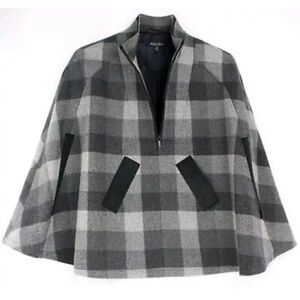 Brooks Brothers Italian Wool Cape Coat Woman XL Grey Buffalo Plaid Old Money Nwt